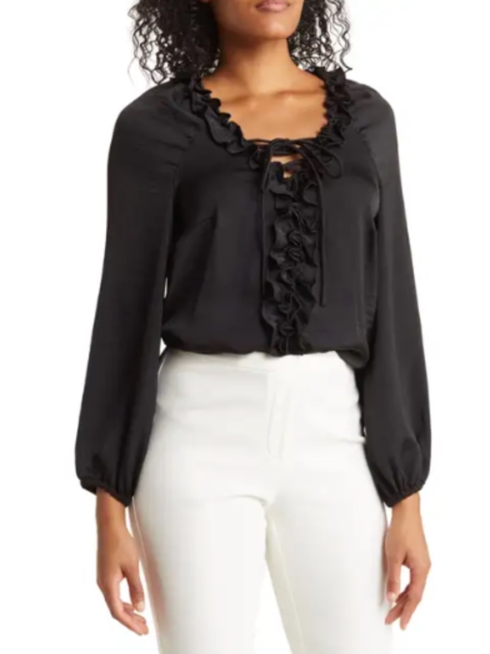 CeCe Black Ruffle Tie-Front Blouse